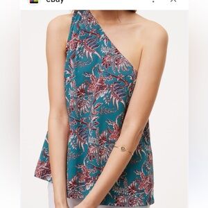 LOFT - Iris Floral One Shoulder Lined Top Large